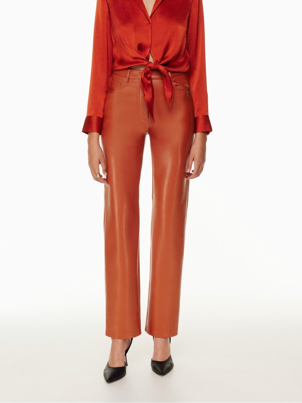 Wilfred Aritzia The Melina High-Waisted Vegan Leather Pants Revel Red 6 NWT